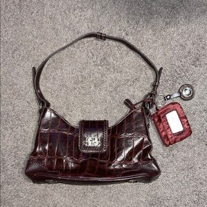 Croc-Embossed Burgundy Shoulder Bag